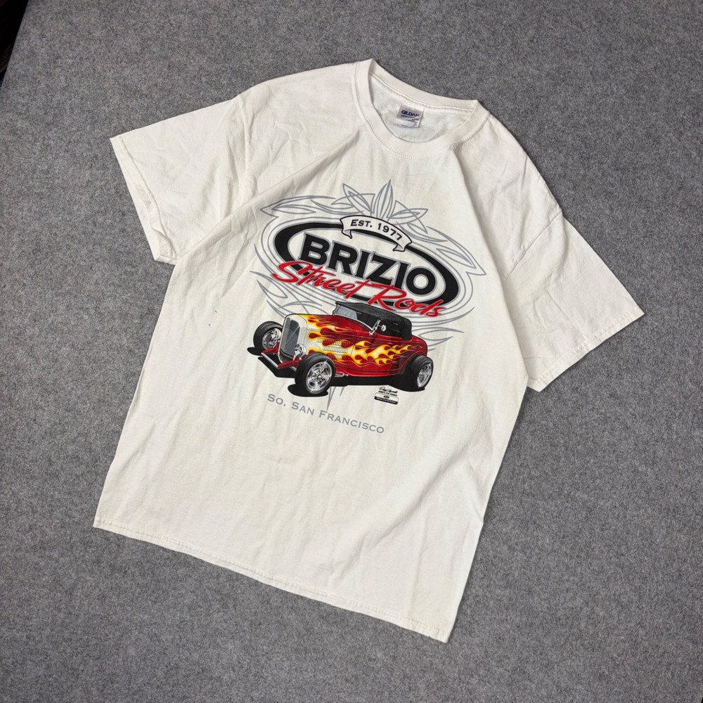 Brizio Street Rods T-Shirt Mens Large White Hot Rod Car Graphic South San Fran